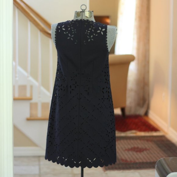 J. CREW Perforated Navy Blue Sleeveless Dress - Picture 3 of 6